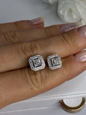 925 Sterling Silver Diamonds Stud Earrings Length 0.37 Inch