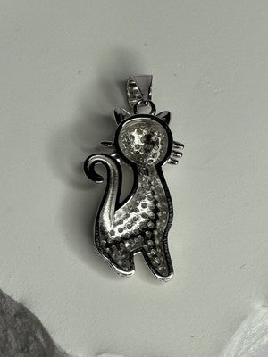 925 Sterling Silver Cat CZ Pendant Length 1.3 Inch