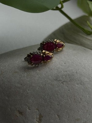 Elegant 10K Yellow Gold Ruby & Diamond Earrings