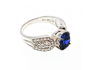 925 Sterling Silver Blue & White CZ Ring Size 11
