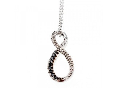 925 Sterling Silver White and Black Spinel Chain with Pendant Italy