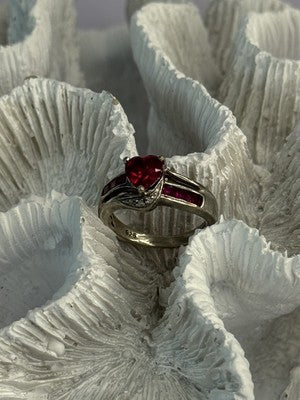 925 Sterling Silver Spinel Heart Ring Size 5