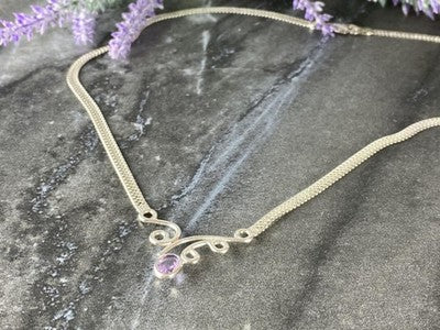 925 Sterling Silver Amethyst  Necklace Italy