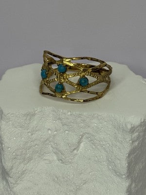 925 Sterling Silver Gold Plated Turquoise Ring Size 8.5