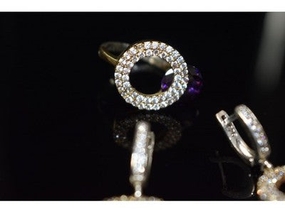 925 Sterling Silver with Gilding Violet Alpanite & CZ Set