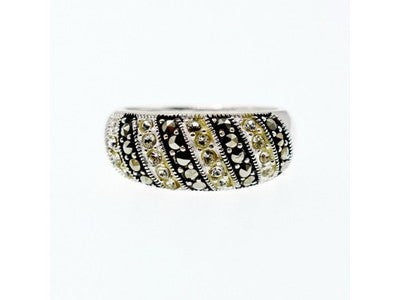 925 Sterling Silver CZ & Marcasites Ring Size 8