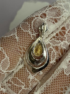 925 Sterling Silver Citrine Pear Pendant Length 1.3 Inch