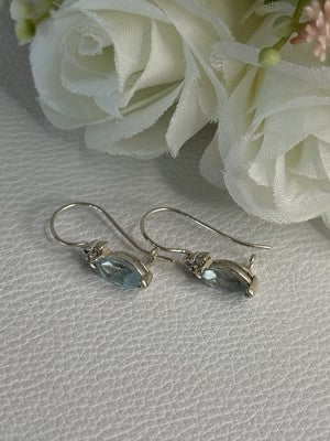 925 Sterling Silver Blue Topaz & Beryl Earrings Length0.80 Inch