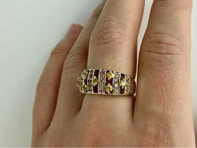925 Sterling Silver Citrine & Quartz Ring Size 8.5