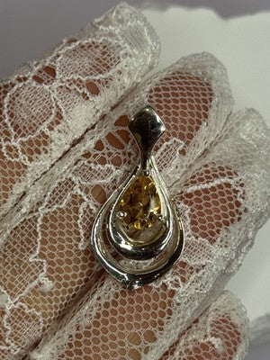 925 Sterling Silver Citrine Pear Pendant Length 1.3 Inch