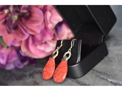 Vintage 925 Sterling Silver Red Jasper Earrings