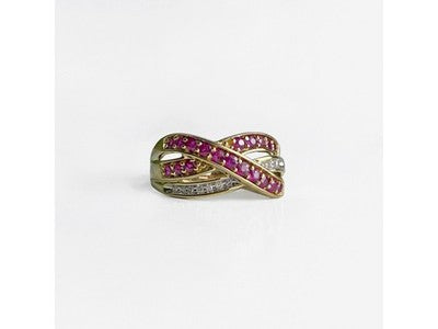 10K Yellow Gold Ruby & White Sapphire Ring Size 10