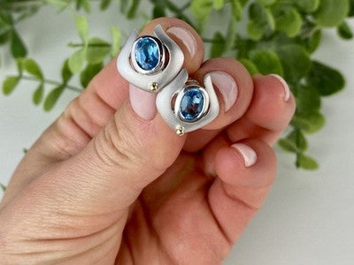 925 Sterling Silver Blue Topaz Stud Earrings