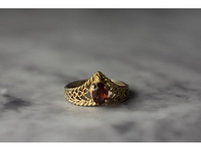 925 Sterling Silver Gold Plated Garnet Ring Size 5.5