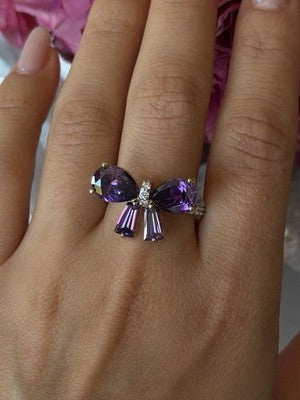 925 Sterling Silver Gold Plated Bow Cz Ring Size 10