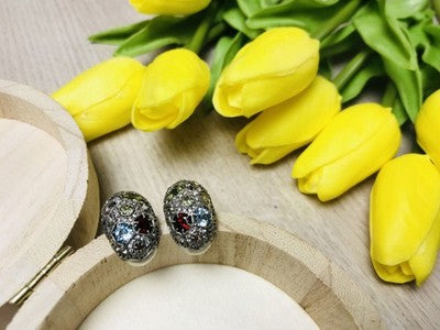 925 Sterling Silver Multi Gemstones Stud Earrings
