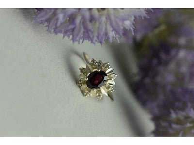 925 Sterling Silver Rubellite & CZ Ring Size 11