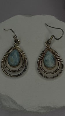 Vintage 925 Sterling Silver Blue Larimar Drop Earrings