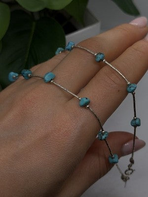 Beautiful Vintage 925 Sterling Silver Blue Turquoise Necklace