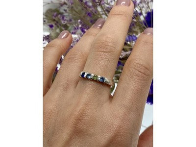 925 Sterling Silver Topaz, Peridot & Spinel Ring Size 9