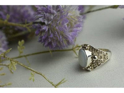 925 Sterling Silver Mother Of Pearl Openwork Ring Size 6.5