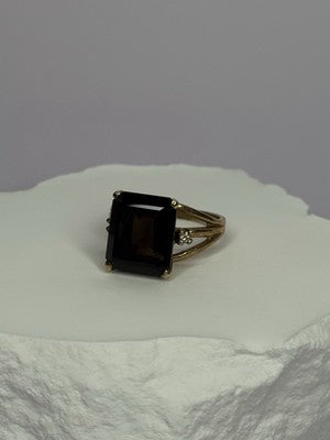 10K Yellow Gold Brown Tourmaline & Diamonds Ring Size 6