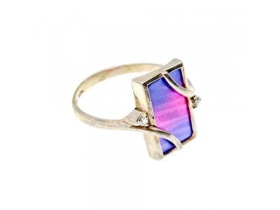 925 Sterling Silver Anodized Titanium & Quartz Ring Size 10.25