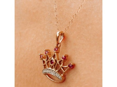 10K Yellow Gold Rubies & Diamonds Crown Chain With Pendant