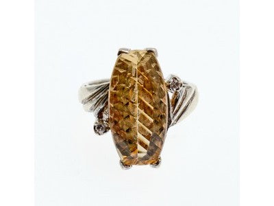 925 Sterling Silver Golden Tourmaline & Quartz Ring Size 6.5