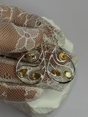 925 Sterling Silver Citrine Earrings Length 1.8 Inch