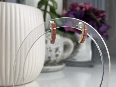 925 Sterling Silver Red Mother Of Pearl Stud Earrings