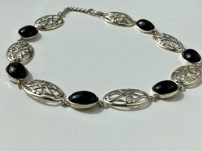 Vintage 925 Sterling Silver Black Onyx Necklace