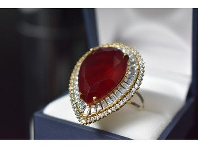 925 Sterling Silver With Gilding Red Alpanite Ring Size 9.5