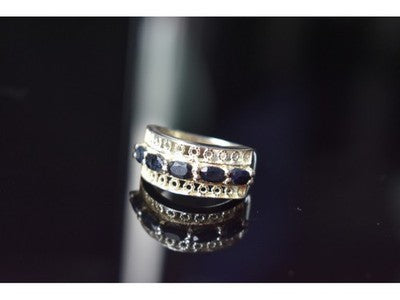 925 Sterling Silver Sapphires Openwork Ring Size 6.5