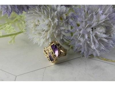 Vintage 925 Sterling Silver Purple Tourmaline & Marcasites Ring Size 6.75