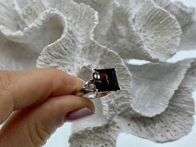 925 Sterling Silver Spessartine & Goshenite Ring Size 6.5
