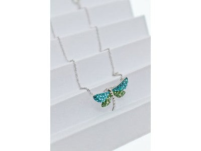 925 Sterling Silver CZ & Enamel "Dragonfly" Chain With Pendant