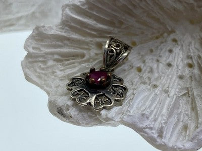 925 Sterling Silver Pink Topaz Scarlet Flower Pendant