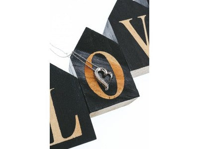10K White Gold Black & White Diamonds Heart Chain With Pendant
