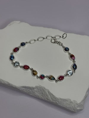 925 Sterling Silver Oyster Turquoise & Topaz Bracelet Length 6-8 Inch