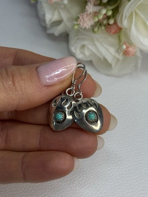 Vintage Native American 925 Sterling Silver Turquoise Earrings Length 1.20 Inch