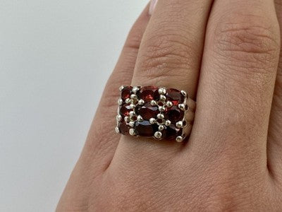 925 Sterling Silver Almandine Ring Size 8