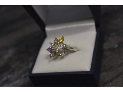 925 Sterling Silver Multicolor CZ Ring Size 9