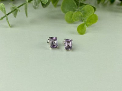925 Sterling Silver Amethyst Stud Earrings