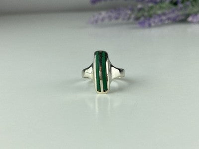 925 Sterling Silver Malachite Ring Size 5.5