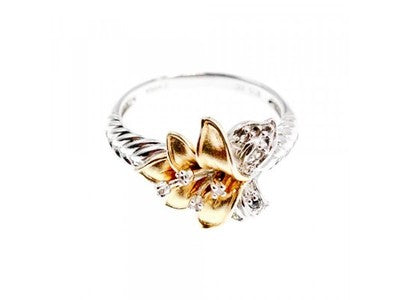 925 Sterling Silver Gold Plated CZ "Flower" Ring Size 9.5