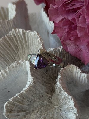 925 Sterling Silver Amethyst Opal Beryl Ring Size 7