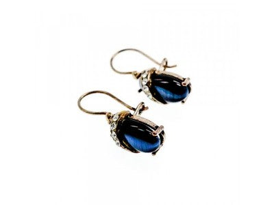 925 Sterling Silver Blue Onyx & CZ Earrings