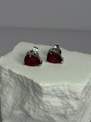 925 Sterling Silver Ruby Earrings Length 0.37 Inch