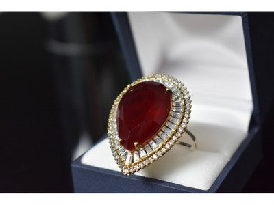 925 Sterling Silver With Gilding Red Alpanite Ring Size 9.5
